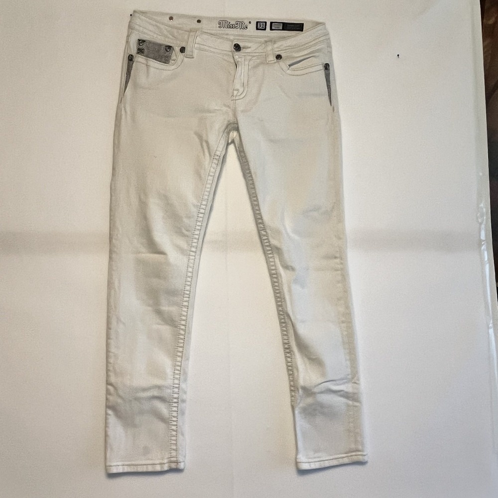 Miss Me 31 Women's Skinny Jeans 5 pocket Embroidered Rhinestone White